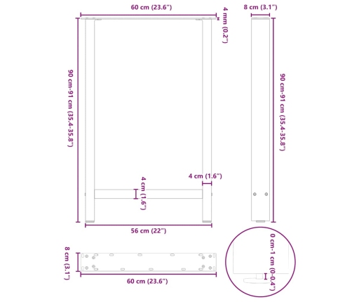 Patas de mesa de centro acero blanco 2 uds 60x(90-91) cm