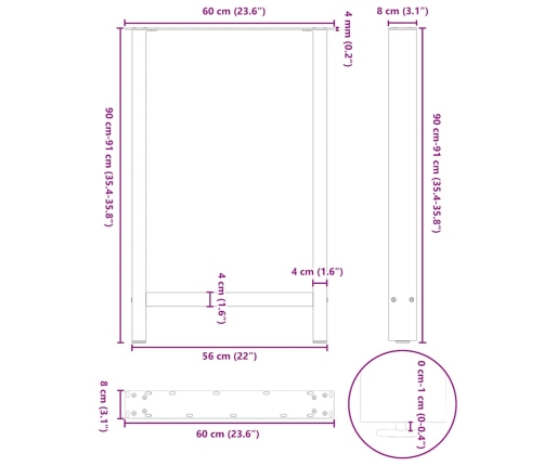 Patas para mesa de centro de acero natural 2 uds 60x(90-91) cm