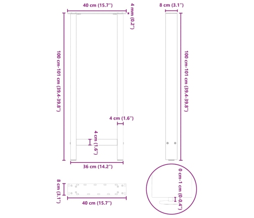 Patas de mesa de centro acero negro 2 uds 40x(100-101) cm