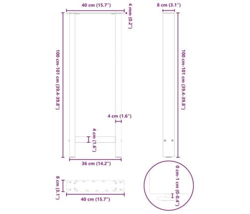 Patas de mesa de centro acero blanco 2 uds 40x(100-101) cm