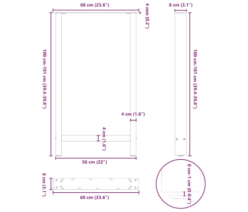 Patas de mesa de centro acero blanco 2 uds 60x(100-101) cm