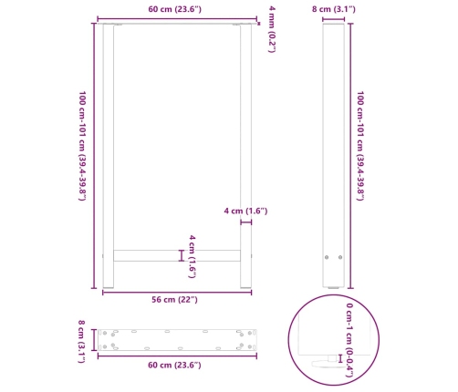 Patas de mesa de centro acero antracita 2 uds 60x(100-101) cm