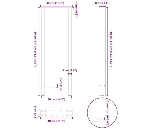 Patas de mesa de centro acero negro 2 uds 40x(110-111) cm