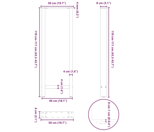 Patas de mesa de centro acero antracita 2 uds 50x(110-111) cm