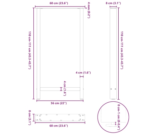 Patas de mesa de centro acero negro 2 uds 60x(110-111) cm