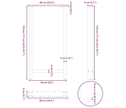 Patas de mesa de centro acero blanco 2 uds 60x(110-111) cm