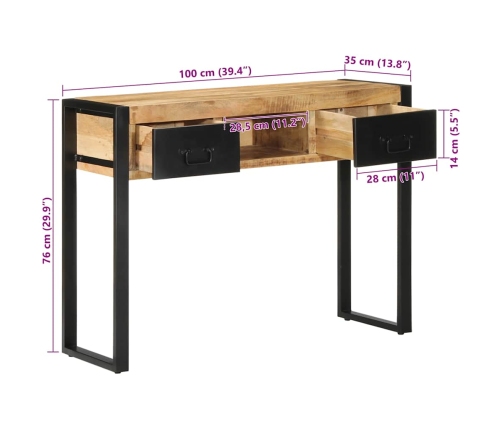 Mesa consola madera maciza mango 100x35x75 cm