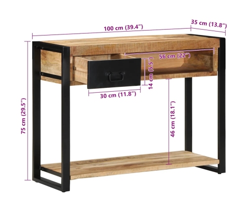 Mesa consola madera maciza mango 100x35x75 cm