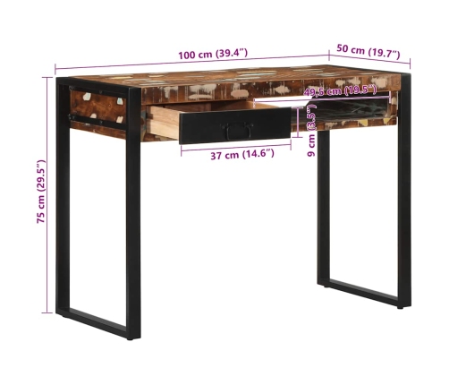 Escritorio madera maciza reciclada multicolor 100x50x75 cm