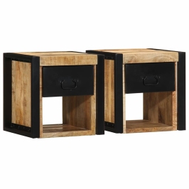 Mesitas de noche 2 uds 40x35x40 cm madera maciza rugosa mango