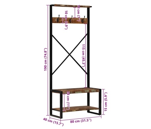Perchero multicolor madera maciza reciclada 80x40x190 cm
