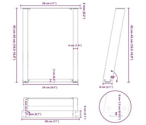 Patas de mesa de centro forma U 2uds acero negro 28x(42-43) cm