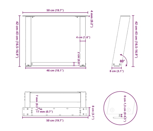 Patas de mesa de centro forma U 2uds acero negro 50x(42-43) cm