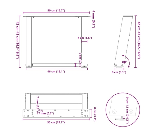 Patas para mesa de centro en forma de U 2 uds antracita acero