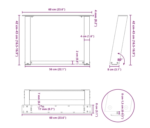 Patas para mesa de centro en forma de U 2 uds antracita acero