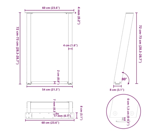 Patas para mesa de comedor en forma de U 2 uds acero blanco