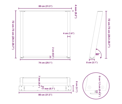 Patas para mesa de comedor en forma de U 2 uds acero negro