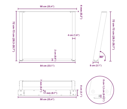 Patas para mesa de comedor en forma de U 2 uds acero negro