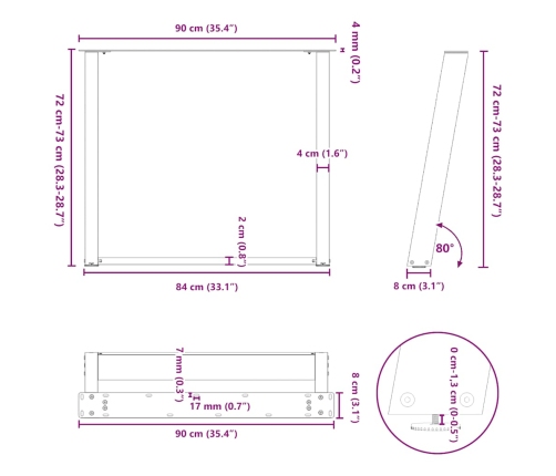 Patas para mesa de comedor en forma de U 2 uds acero blanco