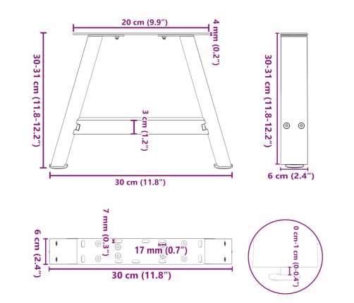 Patas de mesa de centro forma A 2uds acero blanco 30x(30-31) cm