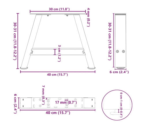 Patas de mesa de centro forma A 2uds acero negro 40x(30-31) cm