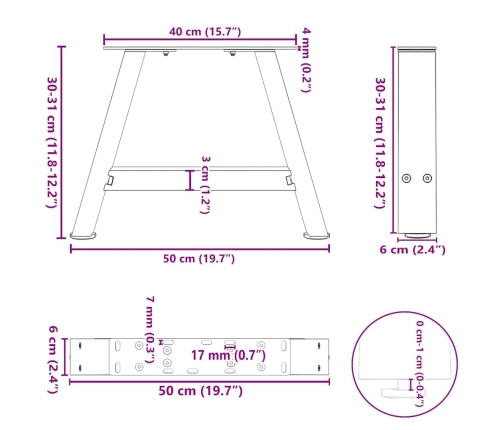 Patas de mesa de centro forma A 2uds acero blanco 50x(30-31) cm