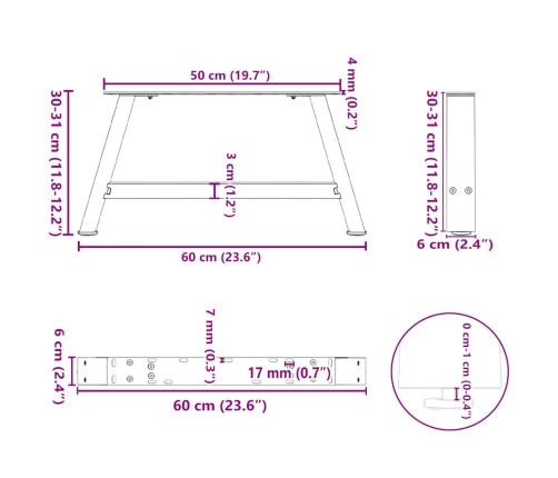 Patas de mesa de centro forma A 2uds acero negro 60x(30-31) cm