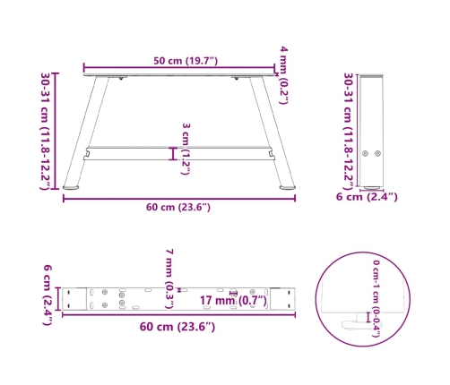 Patas de mesa de centro forma A 2uds acero blanco 60x(30-31) cm