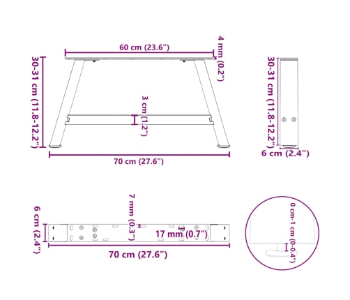 Patas de mesa de centro forma A 2uds acero negro 70x(30-31) cm