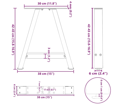 Patas de mesa de centro forma A 2uds acero negro 38x(30-31) cm