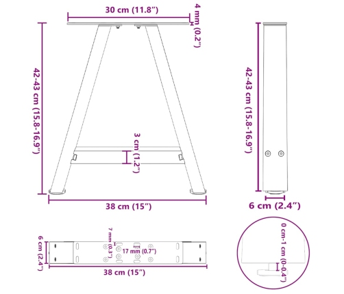 Patas de mesa centro forma A 2uds acero antracita 38x(42-43) cm