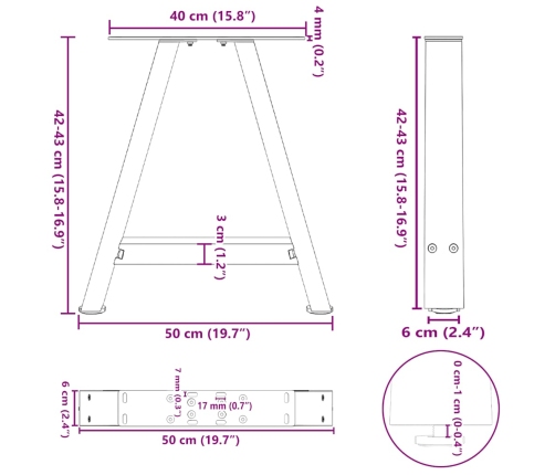 Patas de mesa centro forma A 2uds acero antracita 50x(42-43) cm