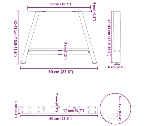 Patas de mesa de centro forma A 2uds acero negro 60x(42-43) cm