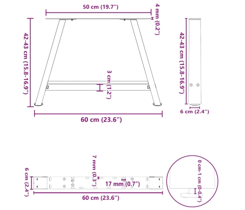 Patas de mesa centro forma A 2uds acero antracita 60x(42-43) cm