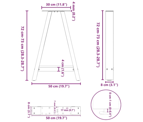 Patas de mesa centro forma A 2uds acero antracita 50x(72-73) cm