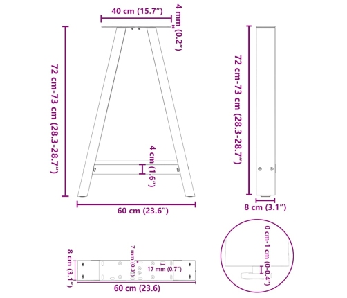 Patas de mesa centro forma A 2uds acero antracita 60x(72-73) cm