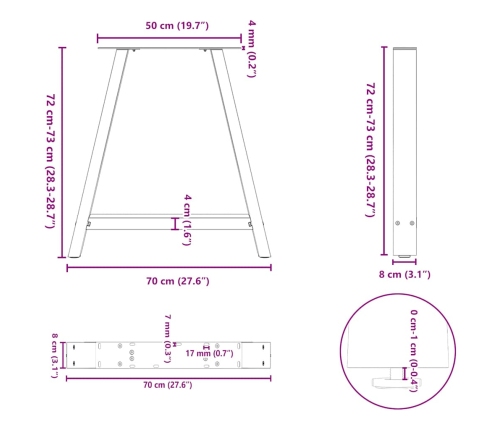 Patas de mesa de centro forma A 2uds acero negro 70x(72-73) cm