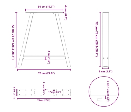 Patas de mesa centro forma A 2uds acero antracita 70x(72-73) cm