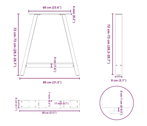 Patas de mesa de centro forma A 2uds acero negro 80x(72-73) cm