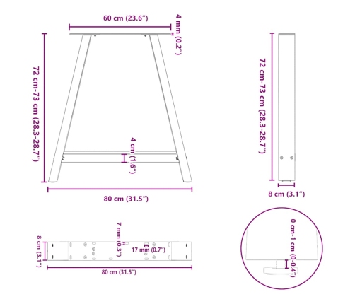 Patas de mesa centro forma A 2uds acero antracita 80x(72-73) cm