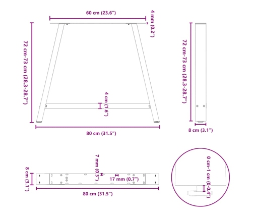 Patas de mesa de centro forma A 2uds acero negro 90x(72-73) cm