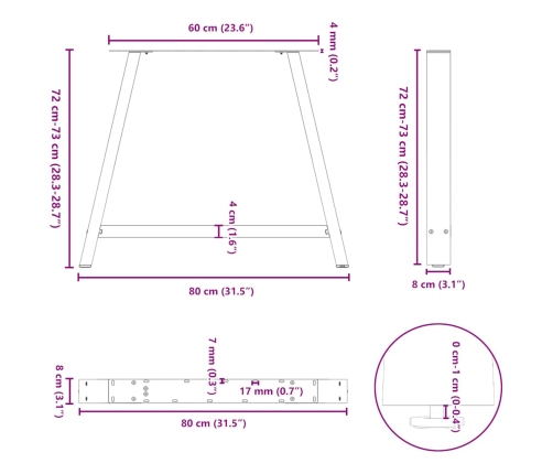 Patas de mesa de centro forma A 2uds acero blanco 90x(72-73) cm