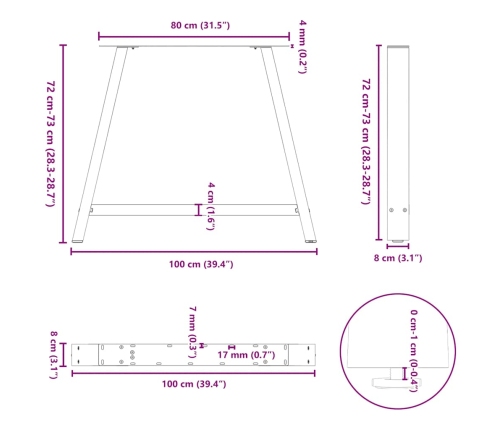 Patas de mesa de centro forma A 2uds acero negro 100x(72-73) cm