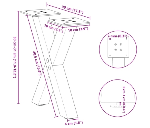 Patas de mesa de centro forma X 2uds acero blanco 30x(30-31) cm