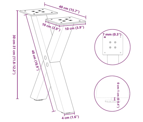 Patas de mesa de centro forma X 2uds acero blanco 37x(30-31) cm