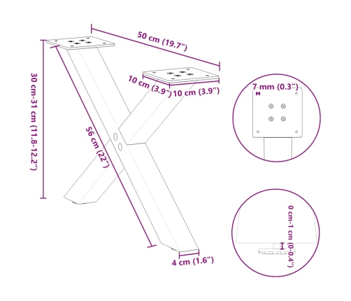 Patas de mesa de centro forma X 2uds acero blanco 50x(30-31) cm