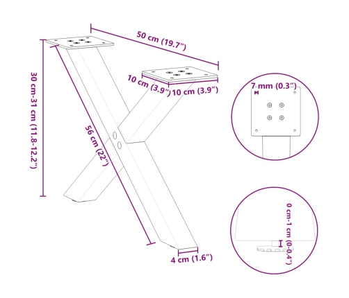 Patas de mesa centro forma X 2uds acero antracita 50x(30-31) cm