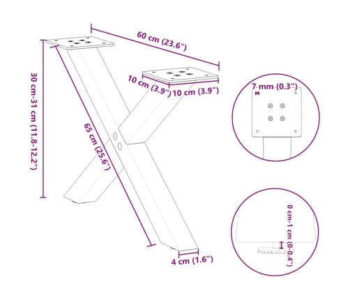 Patas de mesa de centro forma X 2uds acero blanco 60x(30-31) cm