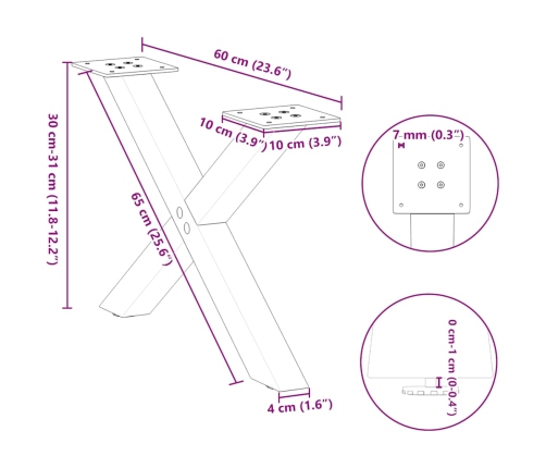 Patas de mesa centro forma X 2uds acero antracita 60x(30-31) cm