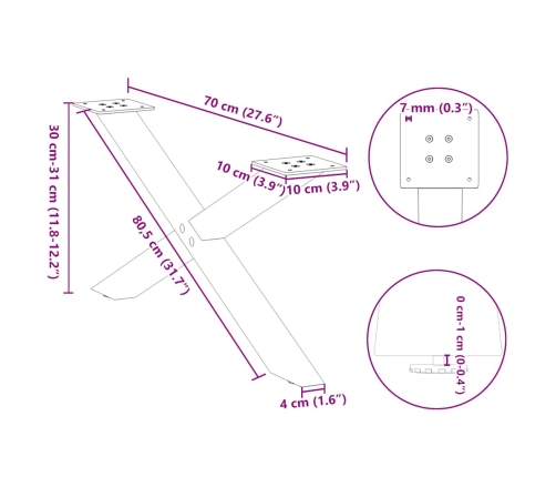 Patas de mesa de centro forma X 2uds acero negro 70x(30-31) cm